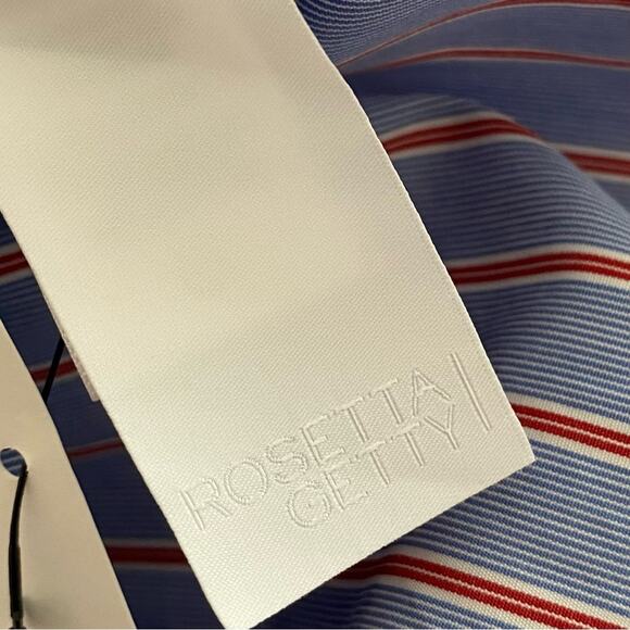 Rosetta Getty Striped Poplin Fold-Over Blouse Blue Red White stripe size 0 - Picture 9 of 9